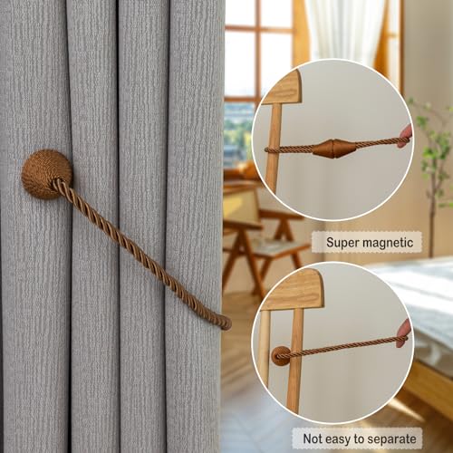 Magnetic Curtain Tiebacks 4 Pack - Decorative Rope Holdbacks for Drapes