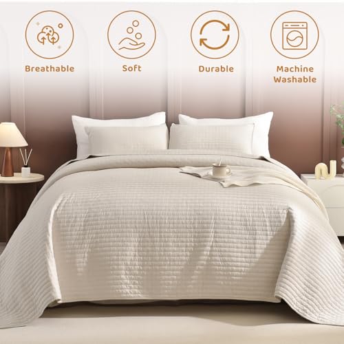 Sanracie 100% Cotton Oversized California King Quilt Set, 120"x120" - Wheat
