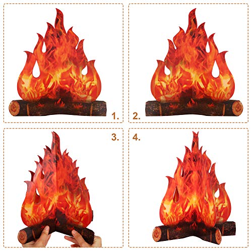 3D Cardboard Fake Campfire Decorations, 6-Piece Reusable Party Table Centerpiece