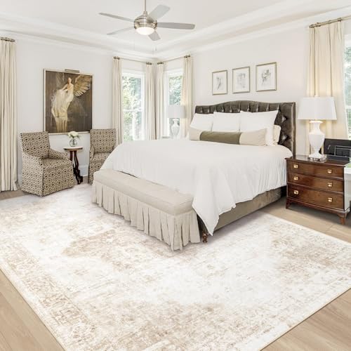 8x10 Washable Area Rug, Vintage Boho Distressed Non-Slip Soft Carpet