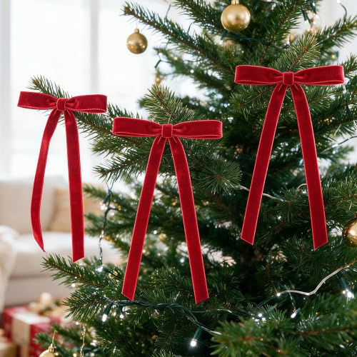 Red Velvet Bows for Christmas Tree 30 Pack 5x7 Inches - Holiday Decor & Gift Wrap - RedWORD