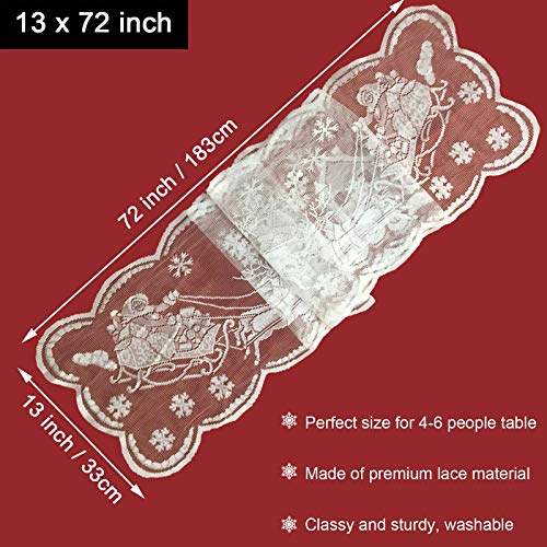 Joysail 72 Inch Lace Christmas Table Runner with Santa Reindeer Snowflake Design