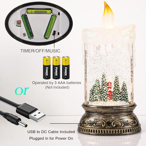 Christmas Snow Globe Candle Lantern with Music & Timer - Cabin Scene