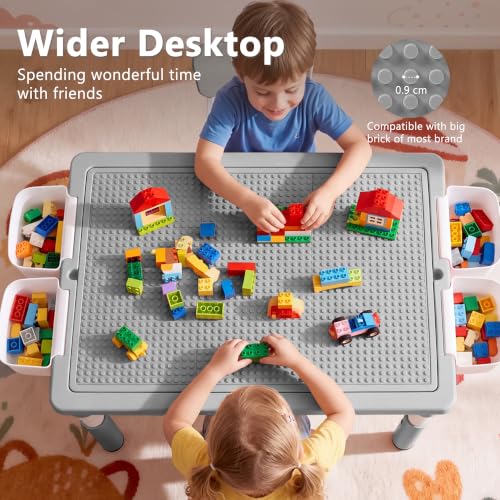 Adjustable Kids Activity Table and 2 Chairs Set with Storage, Grey