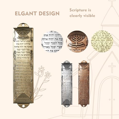 Metal Mezuzah Case Set with Scroll - 2 Pack Jewish Door Plaque Decor