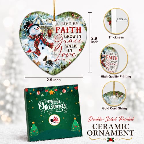 Ceramic Snowman Christmas Ornament - Live by Faith Holiday Keepsake