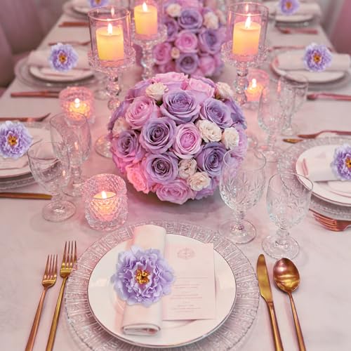 Kalopro Purple Faux Peony Napkin Ring Set of 4 Wedding Table Decor