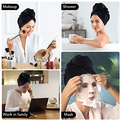 SINLAND Microfiber Hair Drying Cap 3 Pack Black, 25.6 x 9.8 inches - Fast Absorbent Towel for All Hair Types