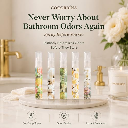 Travel Size Pre-Toilet Odor Eliminator Spray, 5-Pack Pocket Bathroom Freshener