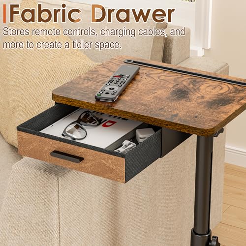 Adjustable C-Shaped TV Tray Table with Drawer and Swivel Top