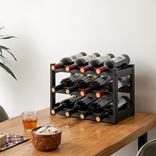 3-Tier Bamboo Wine Rack Countertop - 12-Bottle Wine Storage Organizer