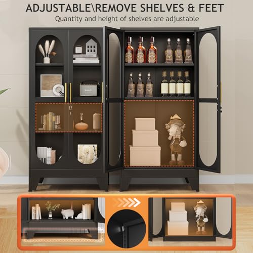 61-Inch Tall Metal Curio Cabinet with Glass Doors and Locking Storage