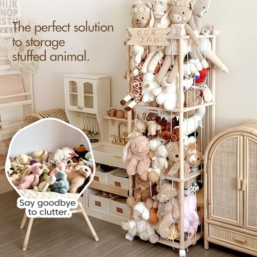54-Inch Wooden Stuffed Animal Storage Cage, Large Plush Toy Organizer