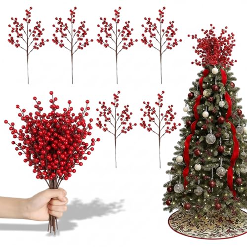 6 Pack Red Berry Christmas Tree Toppers Artificial Floral Picks Holiday Decor
