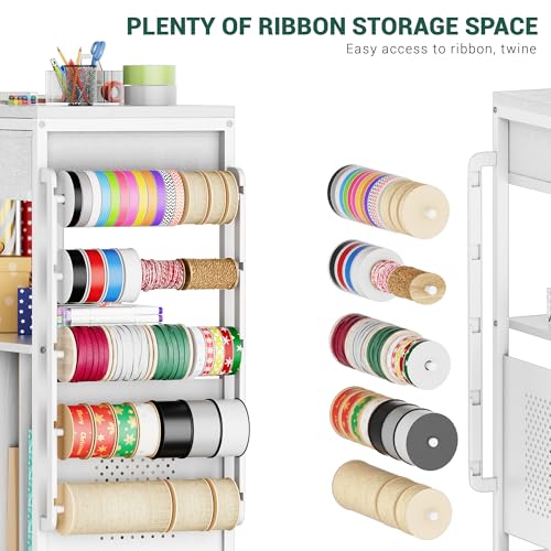 Rolling Gift Wrapping Paper Storage Cart with Ribbon Holder and Drawers