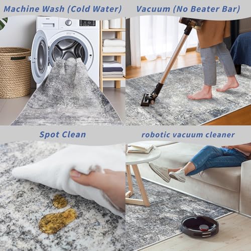 3x6 Washable Kitchen Runner Rug, Non-Slip Low-Pile Abstract Area Carpet