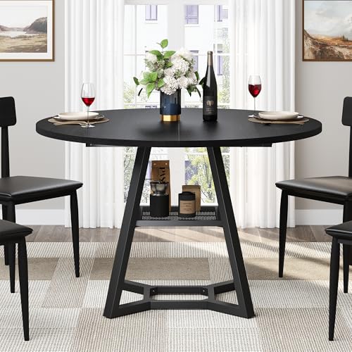 43-Inch Round Dining Table with Pedestal Base, Industrial Kitchen Table