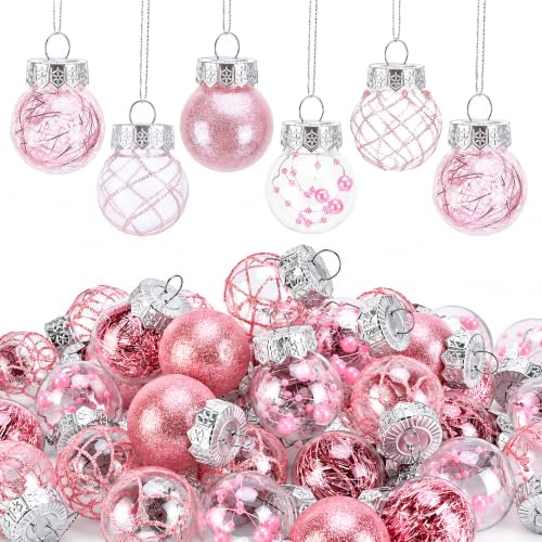 Pink 40 Pcs Clear Shatterproof Christmas Ball Ornaments – 1.6in Plastic Balls