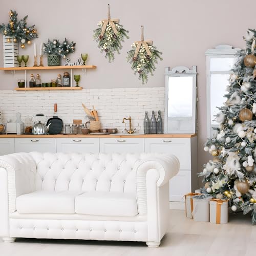 SY Super Bang 2Pcs White Berry Linen Bow Christmas Front Door Wall Decor - 19in
