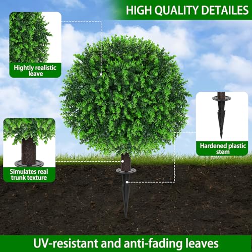 2 Pack Artificial Eucalyptus Topiary Ball Trees, 16-Inch UV-Resistant Plant