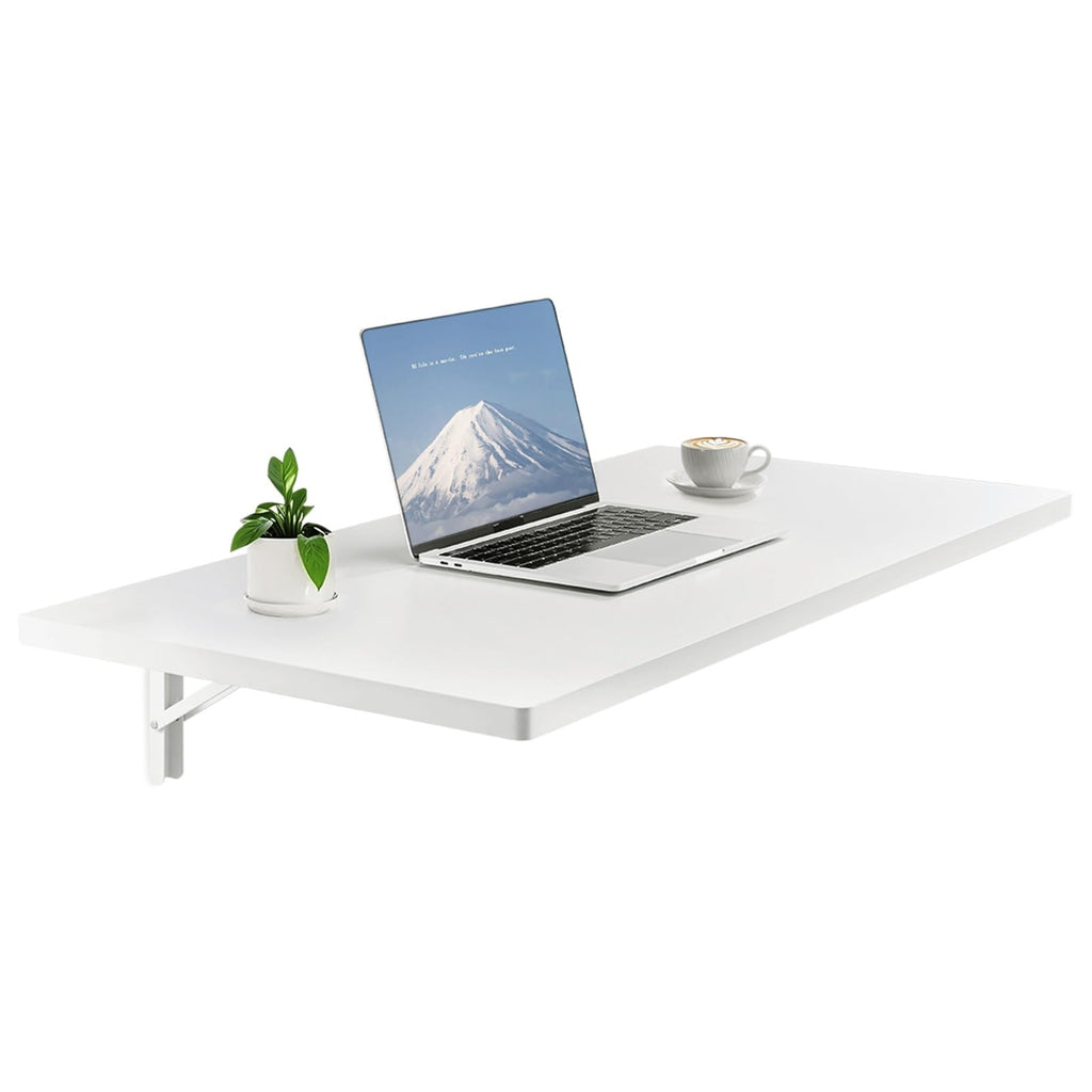 VEVOR Wall Mounted Folding Table, 43.3 x 18 inches Wall Mount Table, Floating Desk with Iron Bracket, Fold Down Desk for Small Spaces, Home Office, Dining, Laundry Room, Kitchen, Bar, White