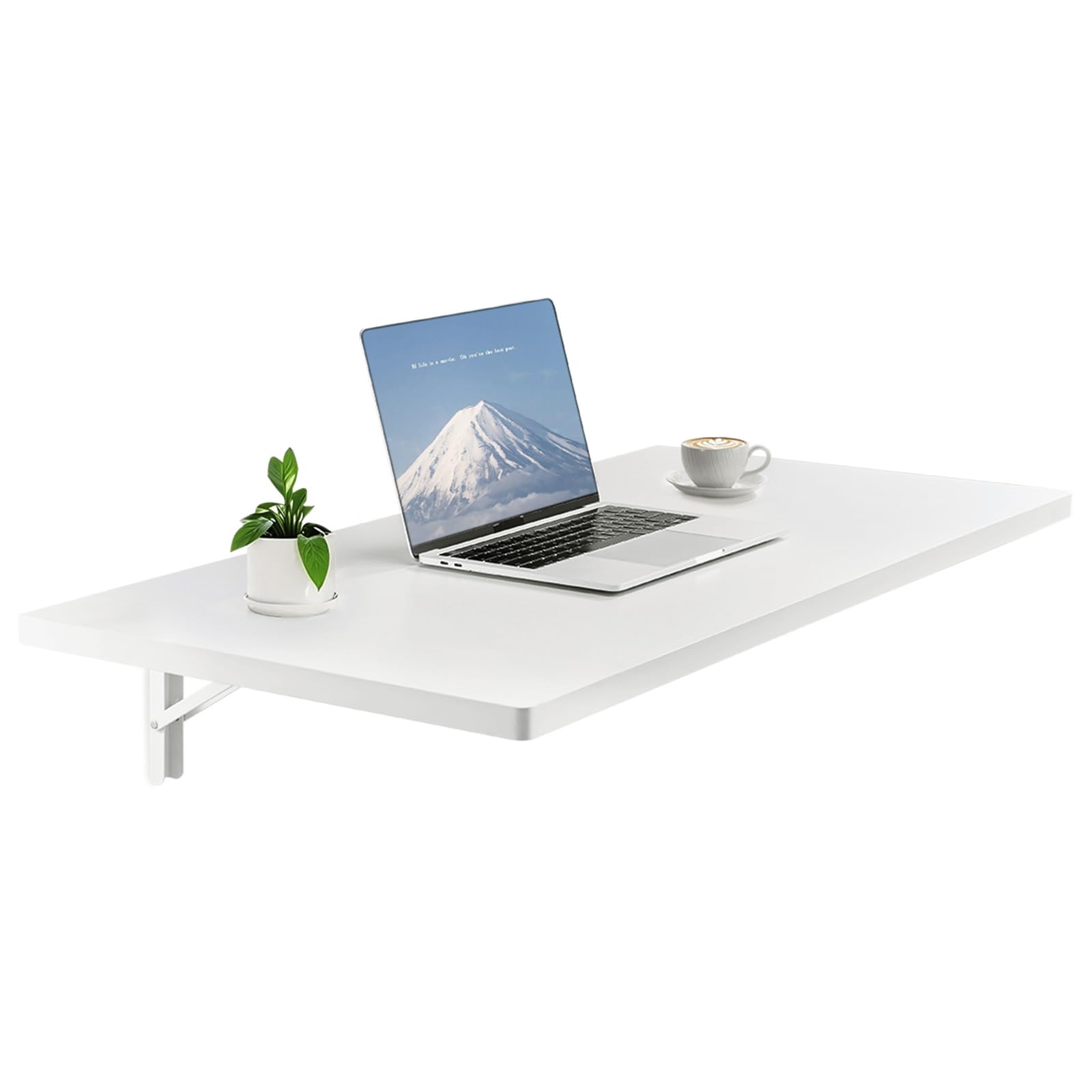 VEVOR Wall Mounted Folding Table, 43.3 x 18 inches Wall Mount Table, Floating Desk with Iron Bracket, Fold Down Desk for Small Spaces, Home Office, Dining, Laundry Room, Kitchen, Bar, White