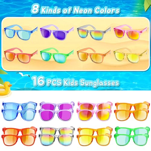 GKTZ Kids Neon Sunglasses 16-Pack UV400 Party Favors