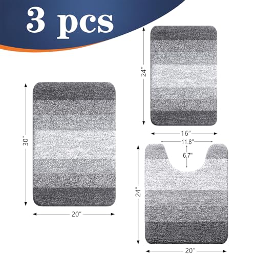 OLANLY 3-Piece Microfiber Bathroom Rug Set Soft Absorbent Grey Bath Mats