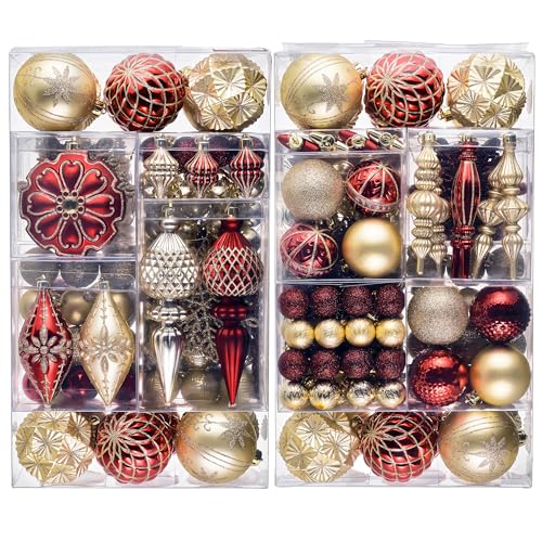Valery Madelyn 155ct Luxury Burgundy Gold Christmas Ornaments Set