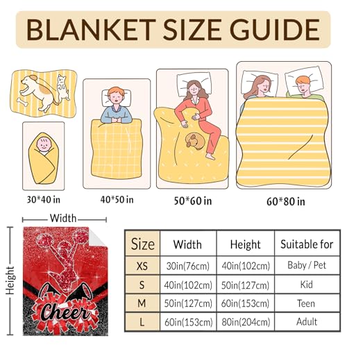 CUSTOMJOY Red 60x50 Inch Cheerleading Throw Blanket for Kids & Teens – Soft Flannel