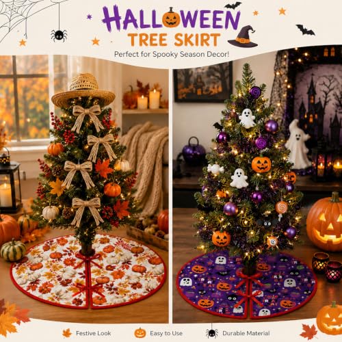 15-Inch Mini Fall & Halloween Tree Skirt - Reversible Double-Sided Mat
