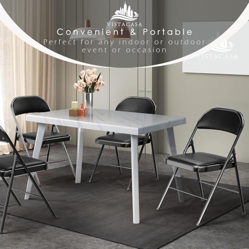 6 Pack Heavy Duty Padded Folding Chairs, 350 lbs Capacity, Black PU Leather