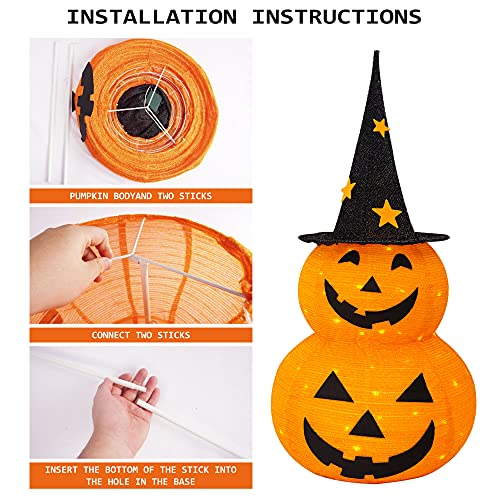 FUNPENY 3ft Lighted Halloween Collapsible Pumpkin with Star Hat, 50 LED Indoor Outdoor Decor