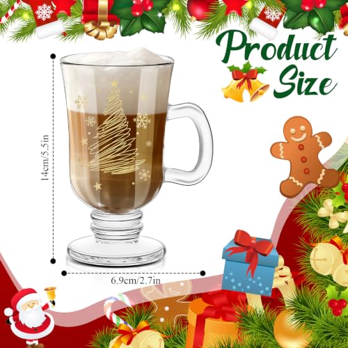 Set of 12 Christmas Snowflake Glass Coffee Mugs 8oz with Handle - Holiday Hot Chocolate & Beverage Cups