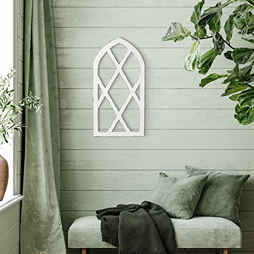 Rustic White Arched Window Frame Wall Decor, 16x31 Inch Farmhouse Set of 2