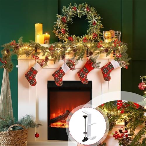2-in-1 Fireplace Stocking and Garland Hanger for Mantel, White (3 Pack)