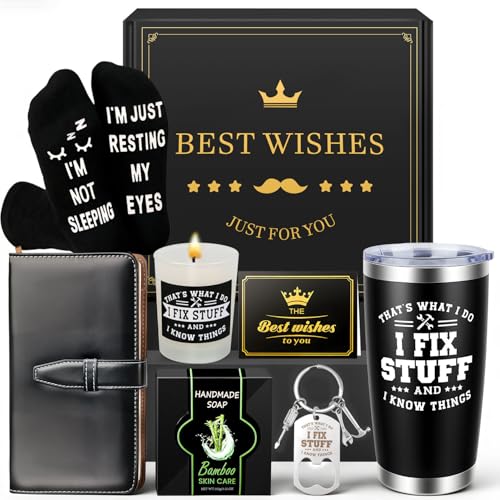 Giftota Black Handyman Gift Set for Men - Funny Fix-It Themed Gift for Dad, Husband, Boyfriend, Coworker