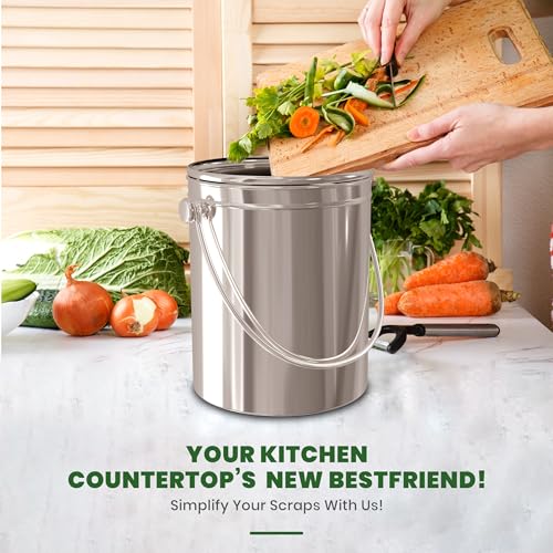 Stainless Steel Countertop Compost Bin 1.3 Gallon with Charcoal Filter
