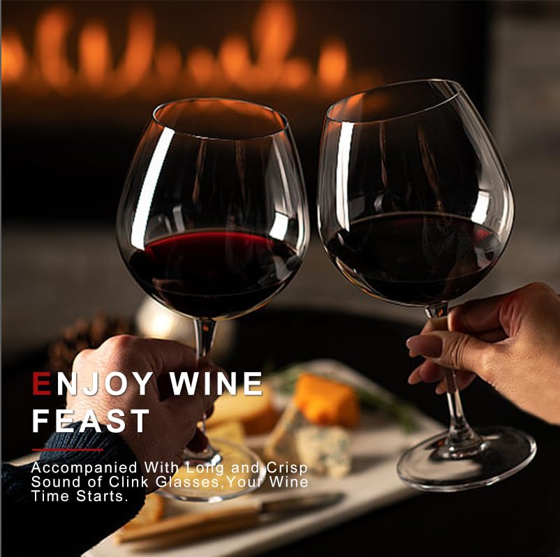 Super Large 30OZ Wine Glasses-Hand Blown Crystal Giant Wine Glasses, Big Burgundy Glasses Oversized, Red White Wine,Luxury, Elegant, Ideal Gift for Women,Men,Christmas,Anniversary,Birthday (Pack of 4)