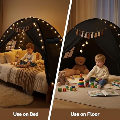 Kids Twin Bed Tent - Indoor Privacy Sleeping Canopy Playhouse with Lights