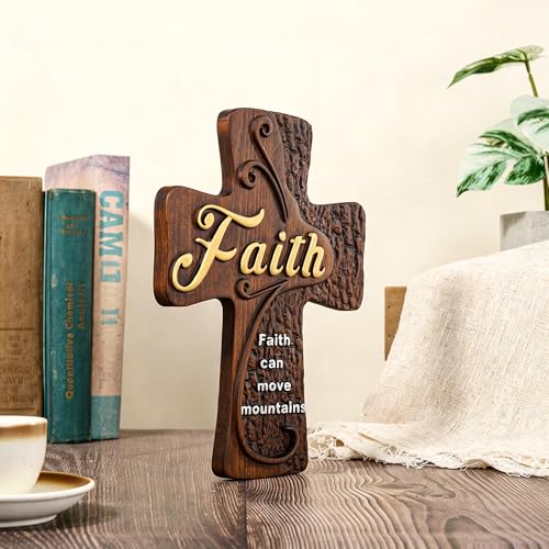 Faith 20 Inch Handmade Wooden Cross Wall Decor - Religious Wall Art