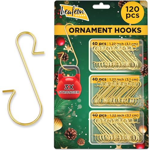 Christmas Ornament Hooks - Gold S-Shaped Metal Hangers for Tree Decoration - 120 Pack