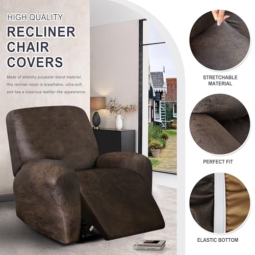 4-Piece Stretch Leather-Look Recliner Chair Cover & Furniture Protector