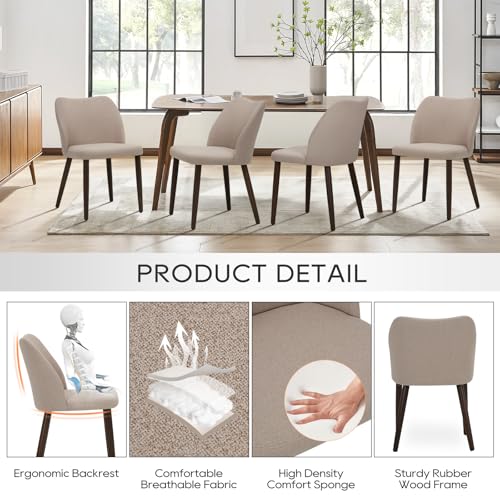 Upholstered Dining Chairs Set of 6, Modern Fabric Kitchen Chairs with Wood Legs