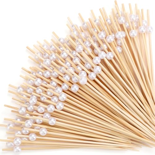 Reallnaive Pearl Cocktail Picks 4.7 Inch White Bead 600 Pack - Elegant Appetizer Skewers