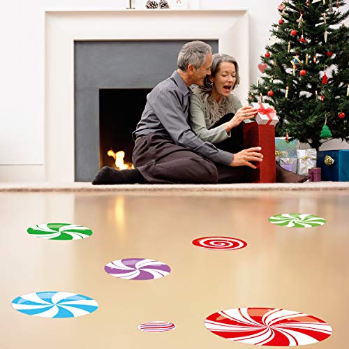 Fancy Land Peppermint Floor Decals - Colorful Christmas Stickers, 36 pcs