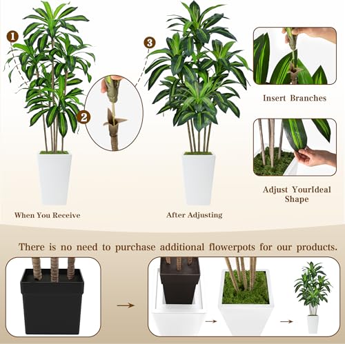 6FT Artificial Dracaena Tree in White Planter - Realistic Indoor Plant