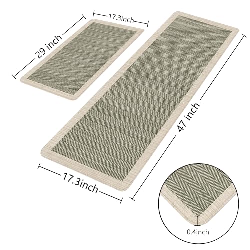 Sage Green Anti-Fatigue Kitchen Rug Set, 2-Piece Cushioned Floor Mats