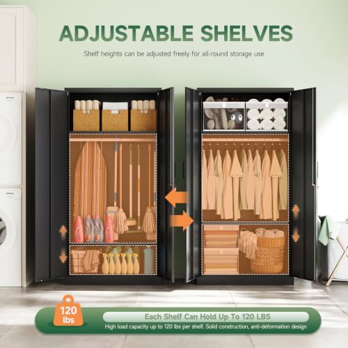 72-inch Metal Wardrobe Storage Cabinet with Adjustable Shelves and Lock