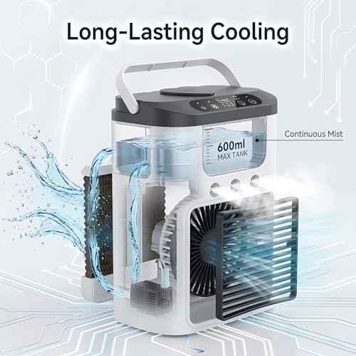 Portable Air Conditioner Fan, Mini Desktop Misting Fan with 3 Speeds and RGB Light